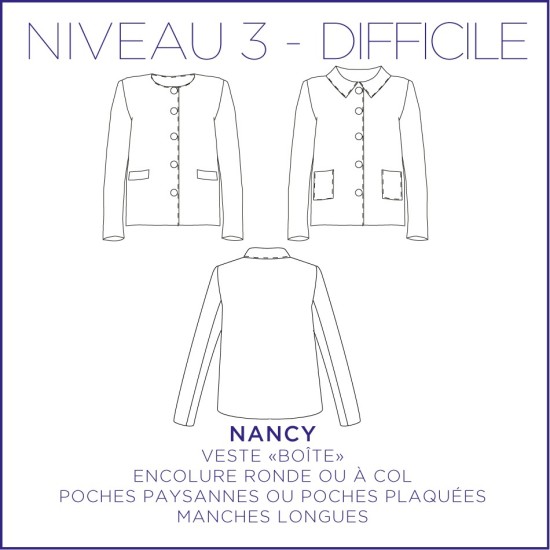 Patron Nancy - Veste - 34/48 - Difficile